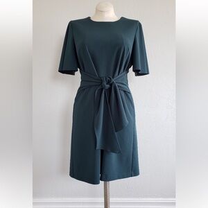 Donna Morgan Flutter Sleeve Waist Tie Dress in Emerald